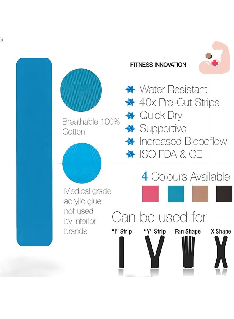 "40 قطعة كينيزيولوجي سبورتس تيب مقصوصة مسبقًا - 4 ألوان شريط رياضي قطني 20 × 4 سم لدعم العضلات والمفاصل، شريط رياضي مرن قابل للتنفس للركبة والكتف والساق - كي تي تيب  " - Image 3